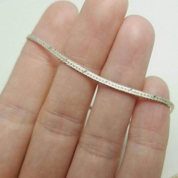 Vintage Simple Sterling Silver Flat Chain Bracelet, Marked 925, 7 Inches Long - Picture 6 of 6